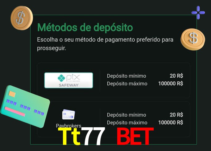O cassino Tt77 Bet oferece uma grande variedade de métodos de pagamento